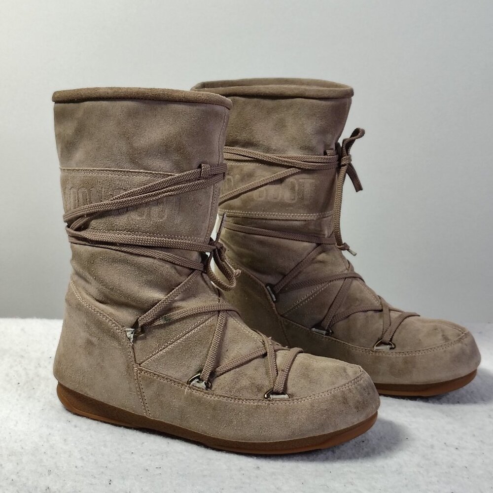 Tecnica Moon Boots Mens Size 41 Tan Suede‎ Sherpa Lined Pull On Winter Original